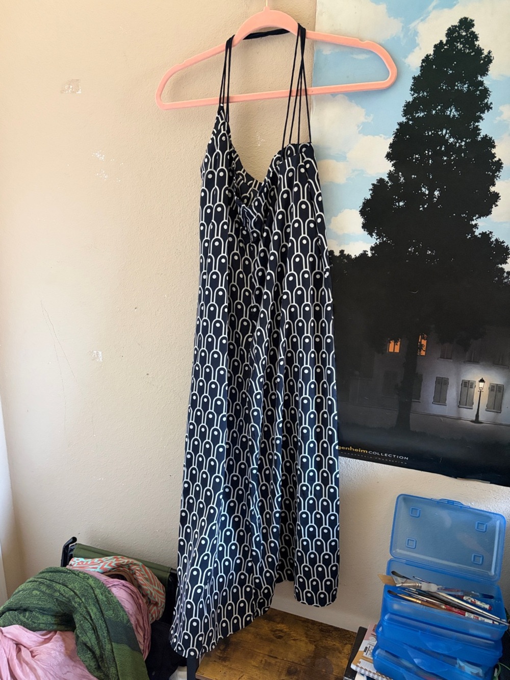 Armani Exchange Navy and White Geometric Maxi Dress